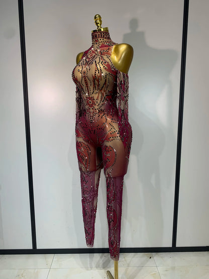Alyza Rhinestone Mesh Jumpsuit