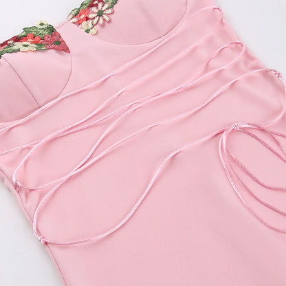 Embroidered Flowers Midi Dress
