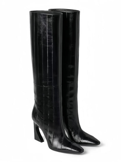 Crocodile Chunky Heel Boots