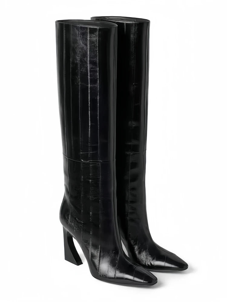 Crocodile Chunky Heel Boots