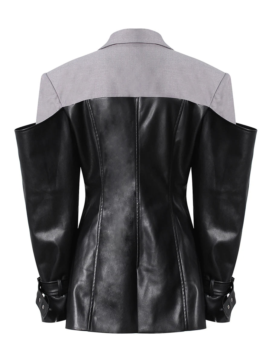 Leather Lapel Sleeve Jacket