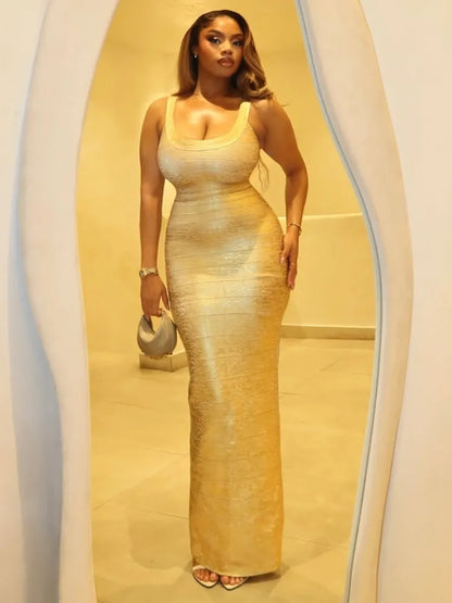 Bronzing Gold Bodycon Bandage Dress