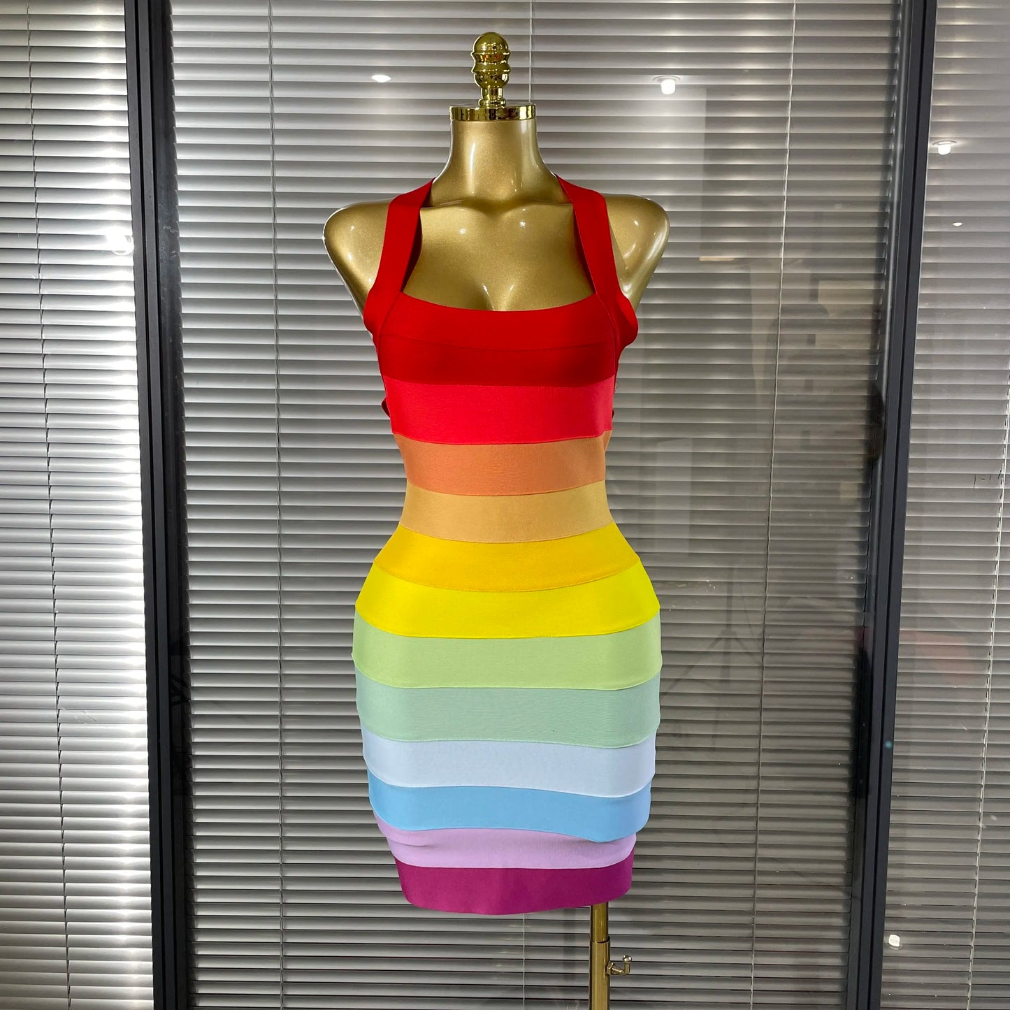 Rainbow Bandage Mini Dress