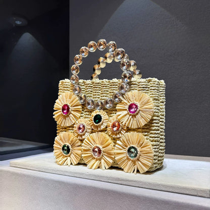Flower Basket Straw Bucket Handbag