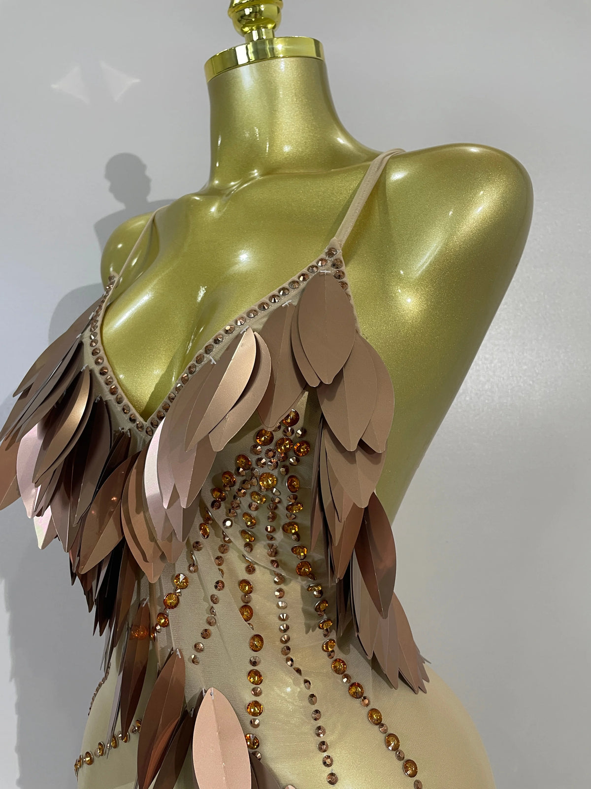 Leafy Sequins Mesh Mini Dress