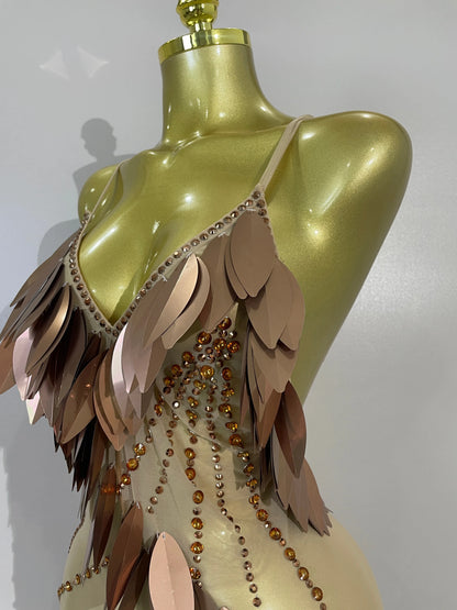 Leafy Sequins Mesh Mini Dress