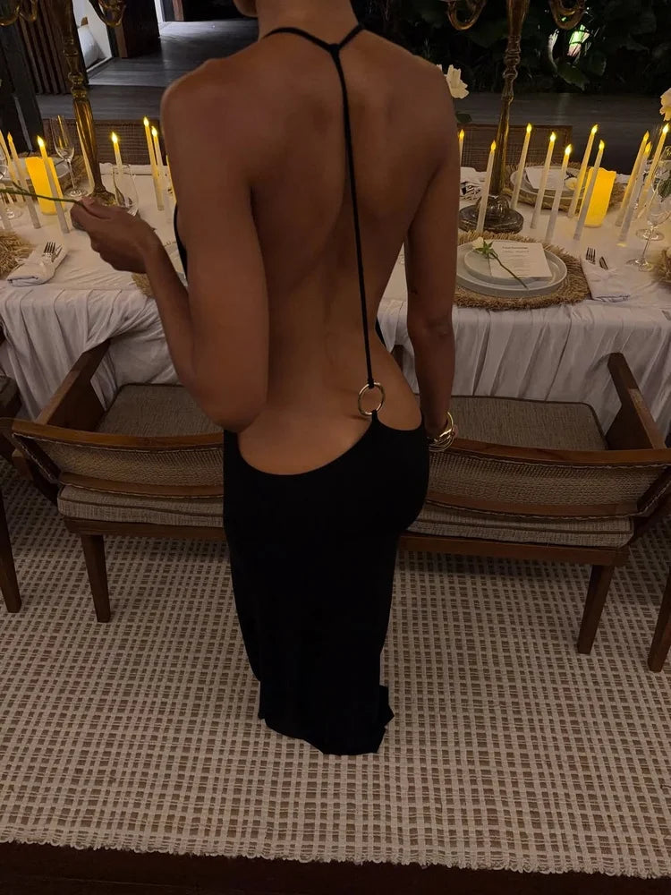 Gold Ring Backless Maxi Dress