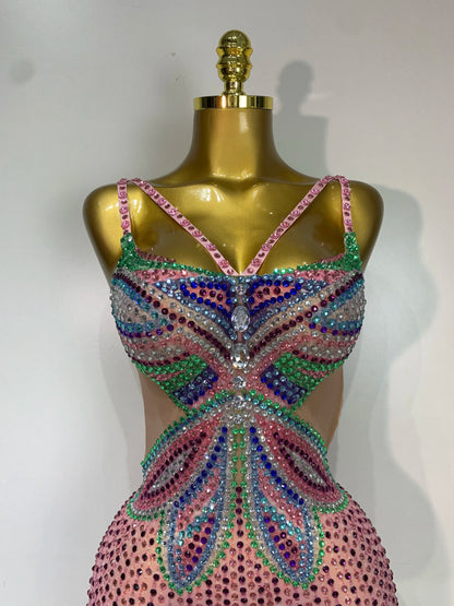 Butterfly Crystal Mesh Mini Dress