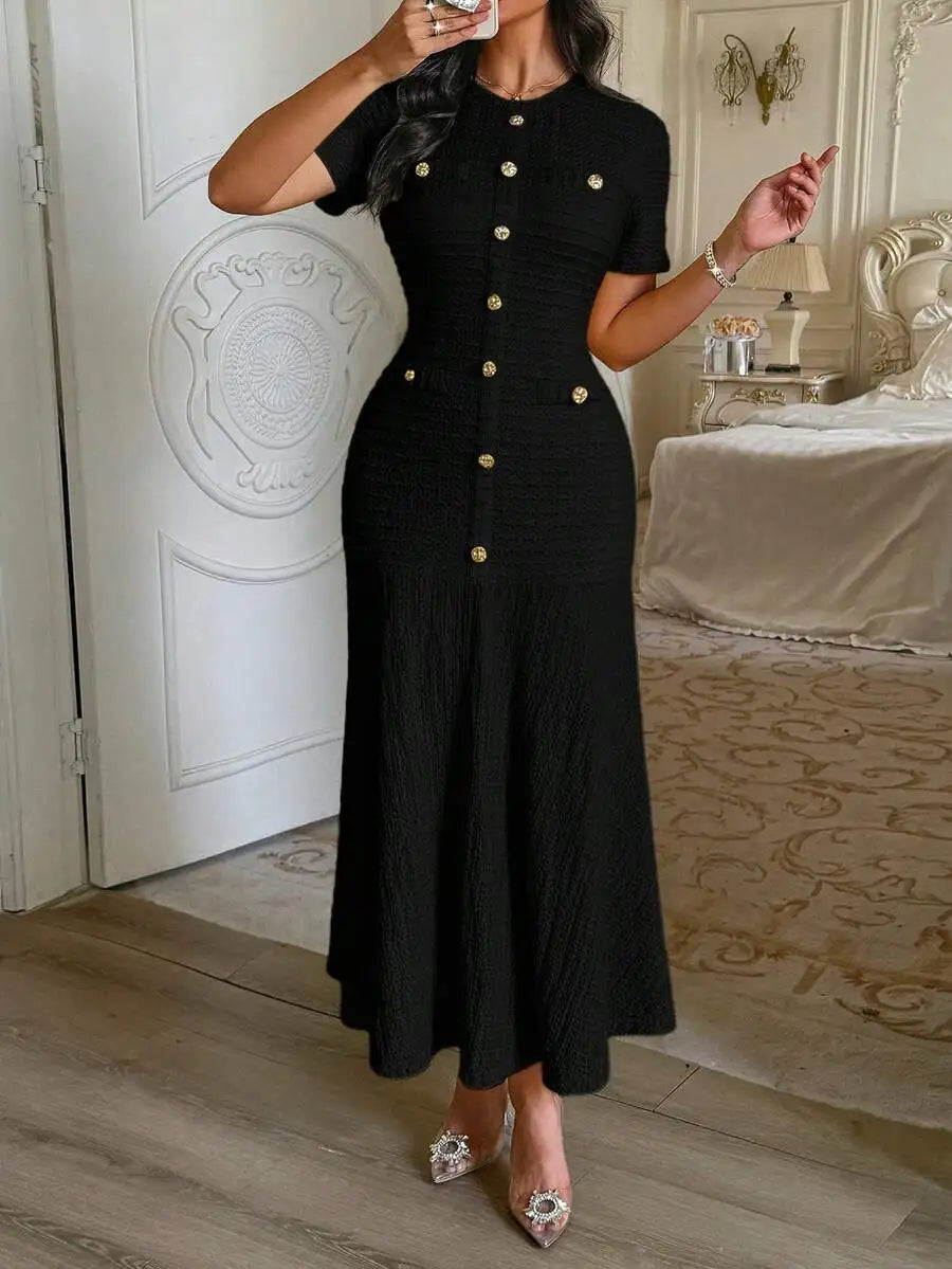 Sun-Drenched Knit Button Midi Dress