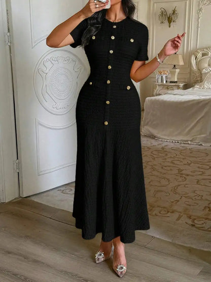 Sun-Drenched Knit Button Midi Dress