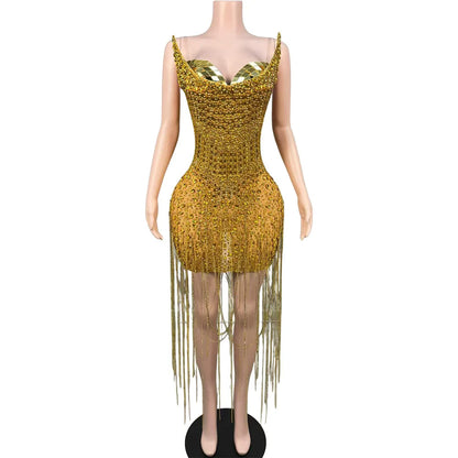 Stephy Gold Rhinestone Dress