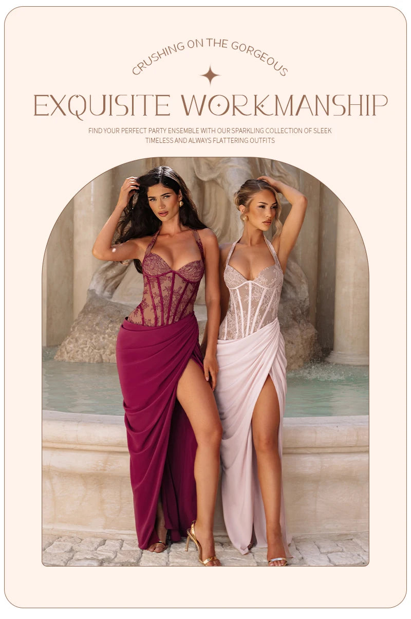 Bodice Corset High Slit Maxi Dress