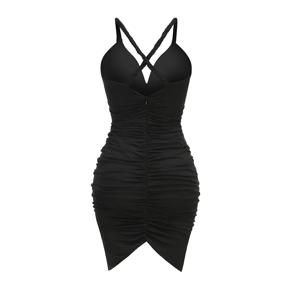 Metallic Discs Pleated Bodycon Dress
