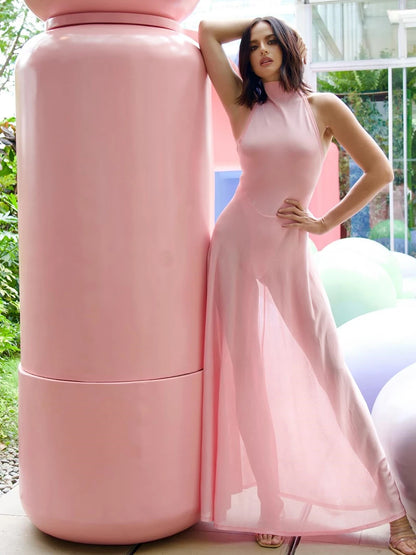 Pink Satin Chiffon Dress