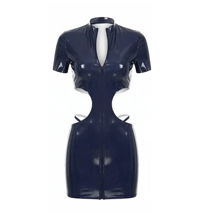 Blue Leather Cutout Dress