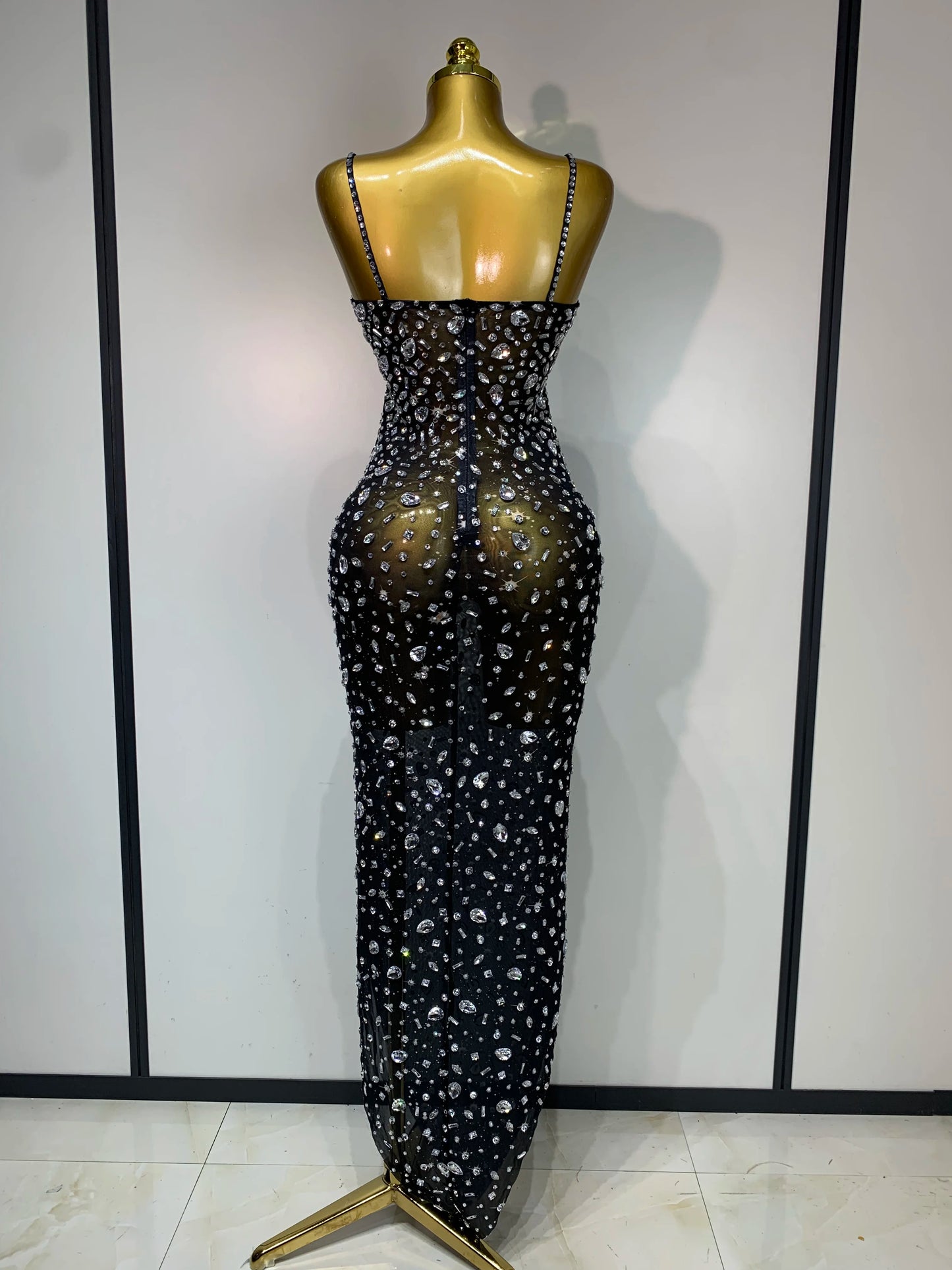 Zoey Rhinestone Mesh Maxi Dress