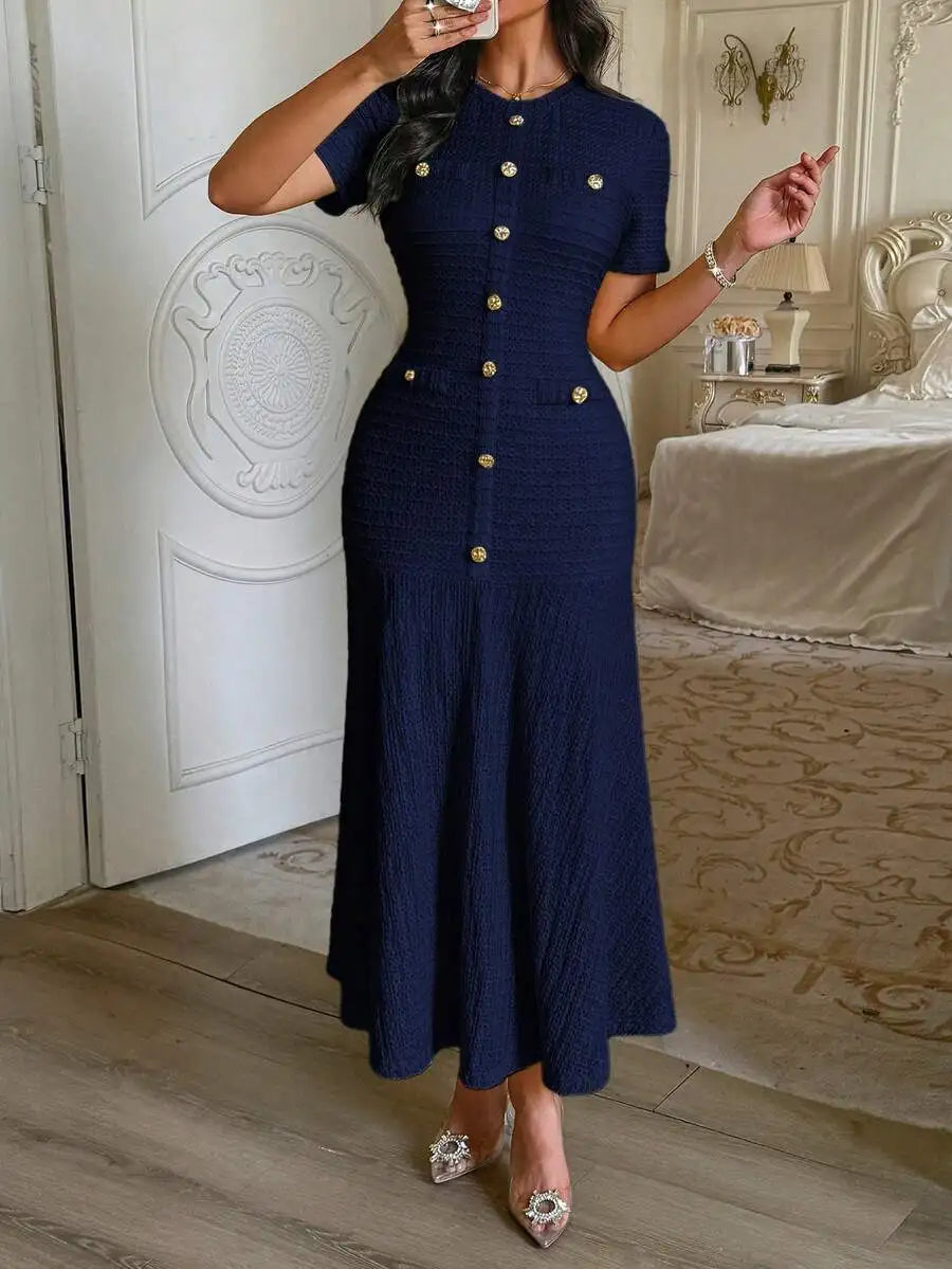 Sun-Drenched Knit Button Midi Dress