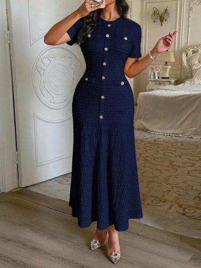 Sun-Drenched Knit Button Midi Dress
