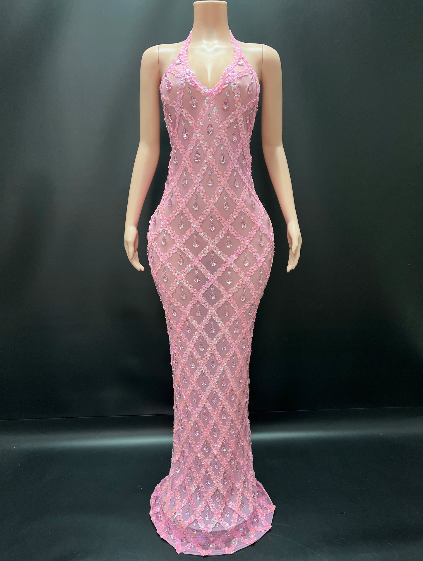 Abi Rhinestone Mesh Maxi Dress