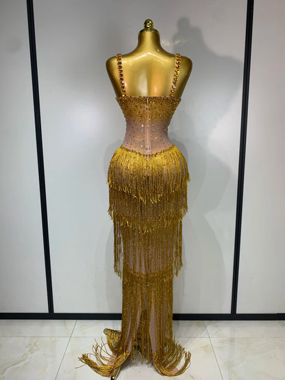 Maxine Tassel Mesh Maxi Dress