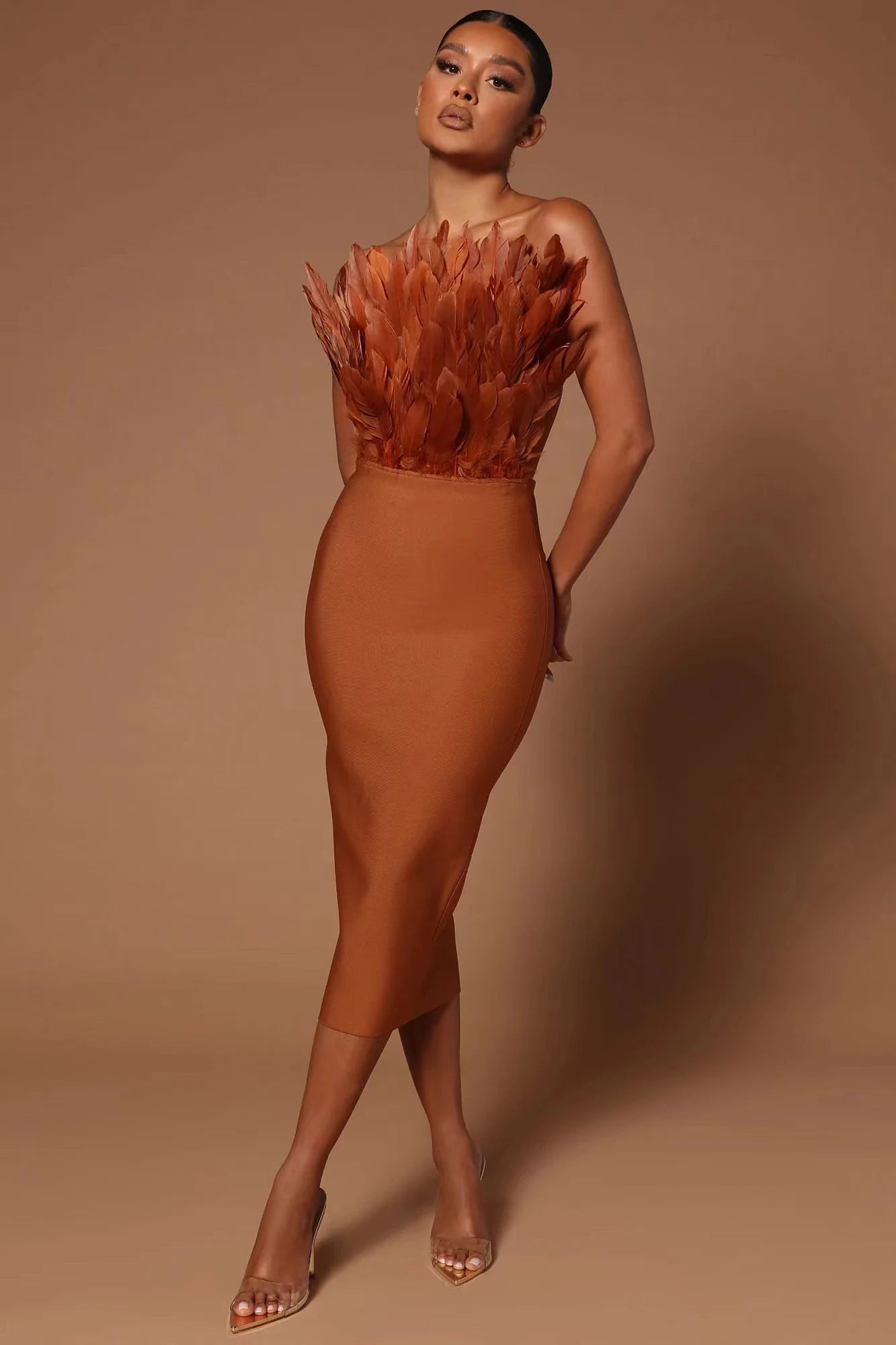 Olivia Feather Bandage Dress