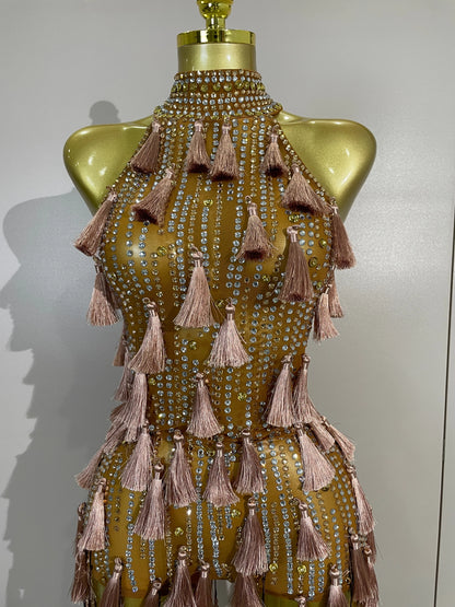Olanda Mesh Bodysuit Tassel Dress