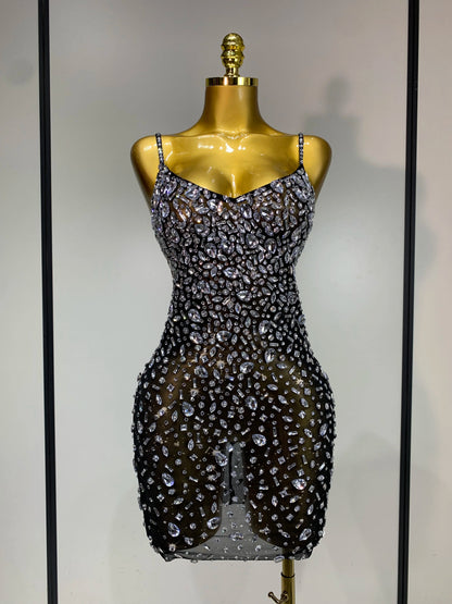 Zoey Rhinestone Mesh Mini Dress