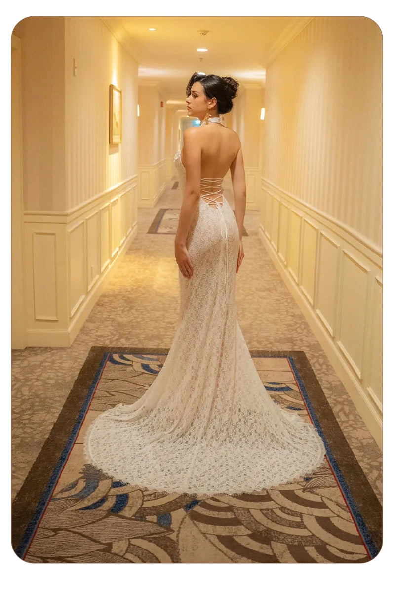 White Lace Mermaid Maxi Dress