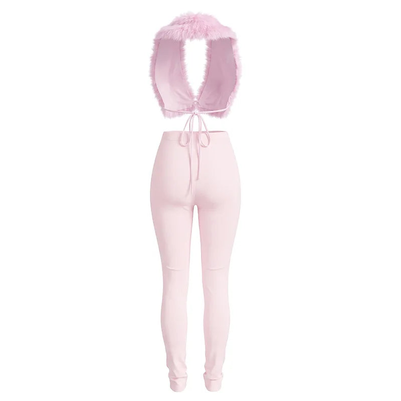 Fluffy Fur est Top Pants Set