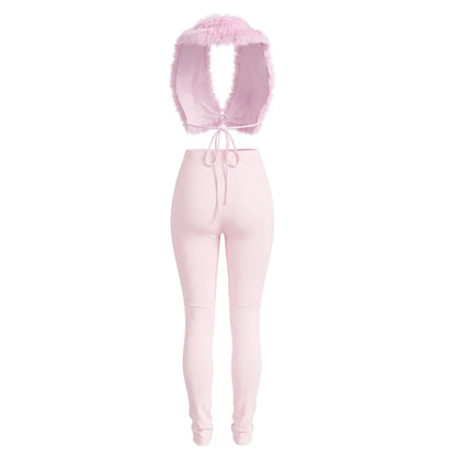 Fluffy Fur est Top Pants Set