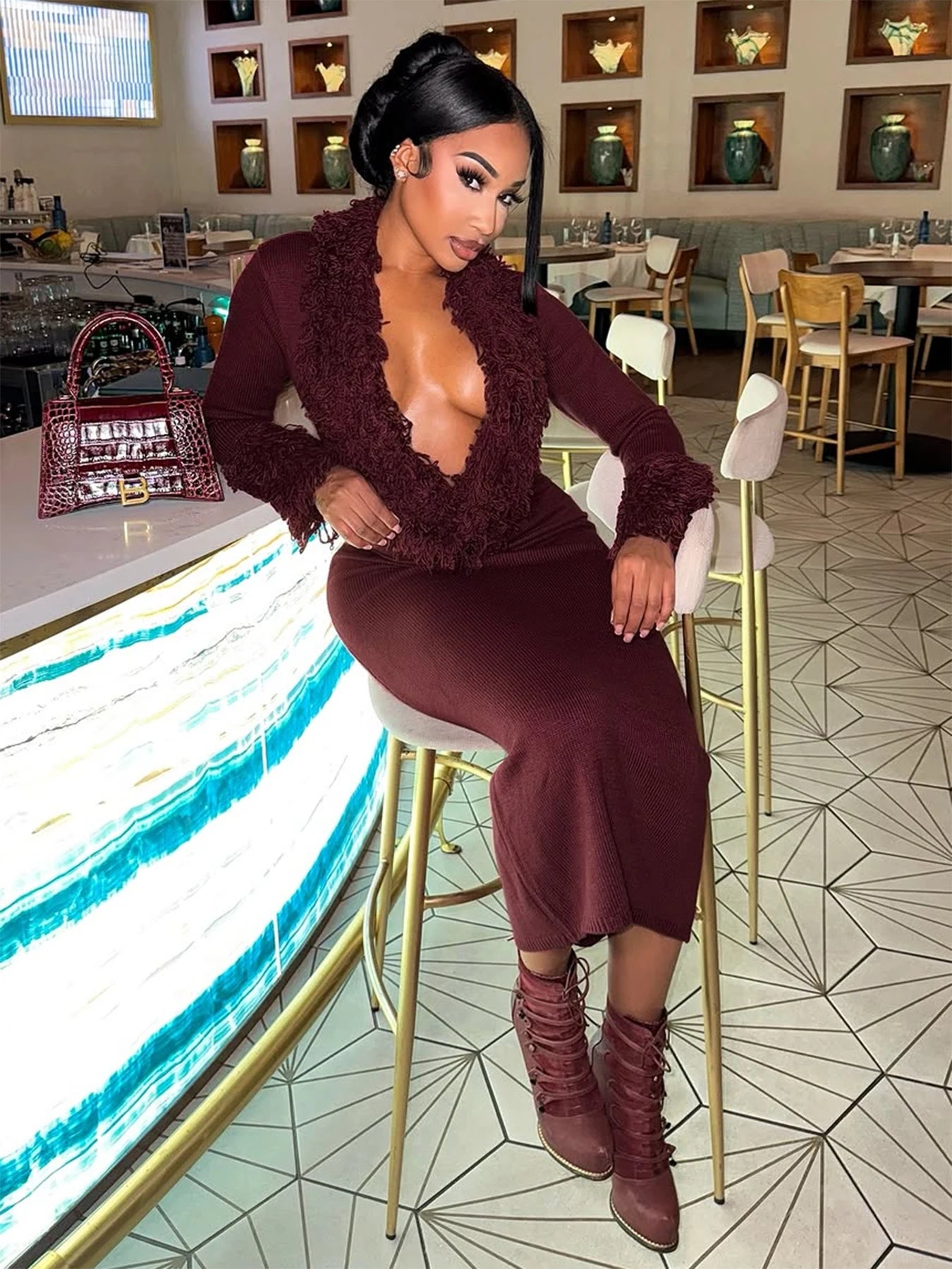 Fanie Knit Fur Maxi Dress