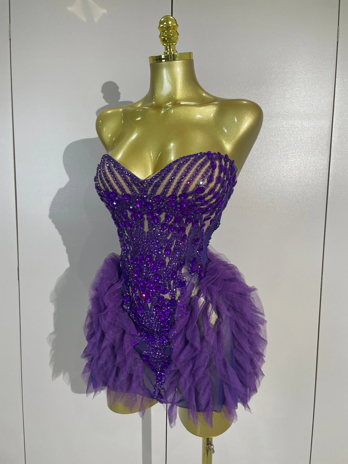 Purple Rain Mesh Ruffled Mini Dress