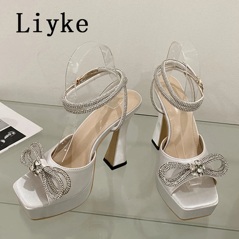 Crystal Bowknot Platform Heels