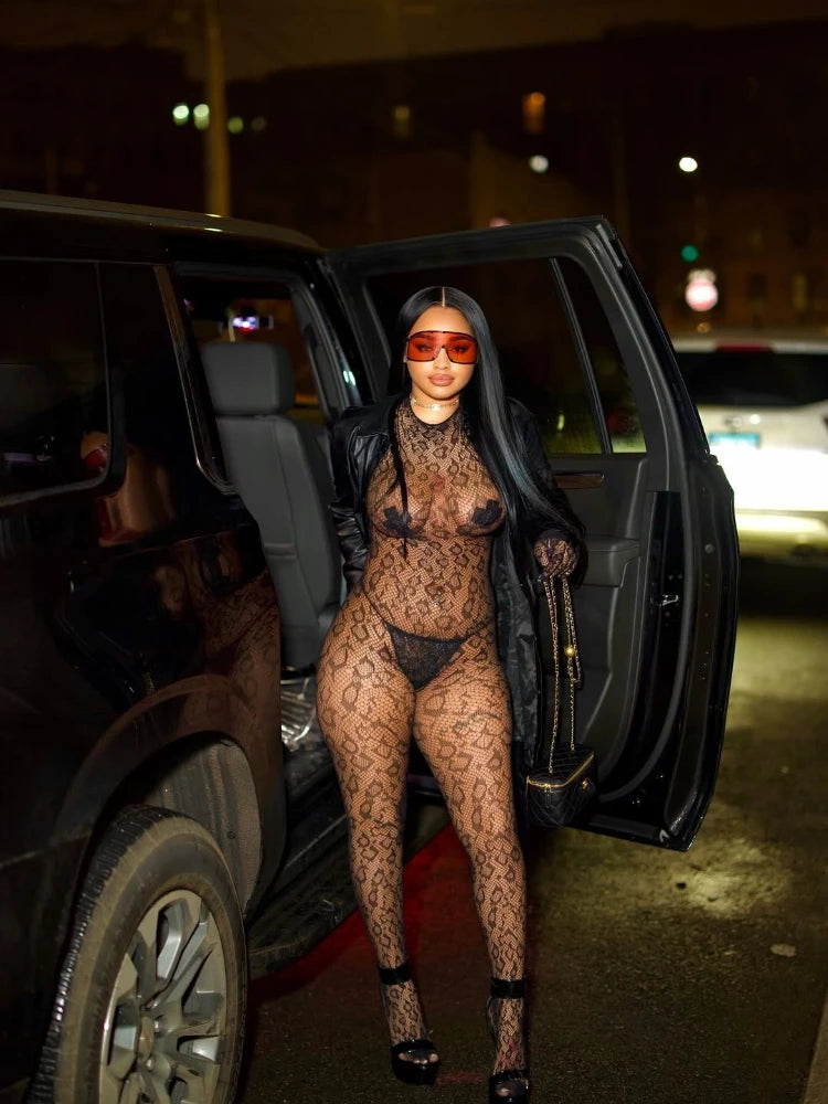 Leopard Print Mesh Jumpsuit