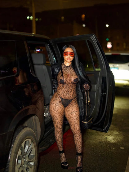 Leopard Print Mesh Jumpsuit