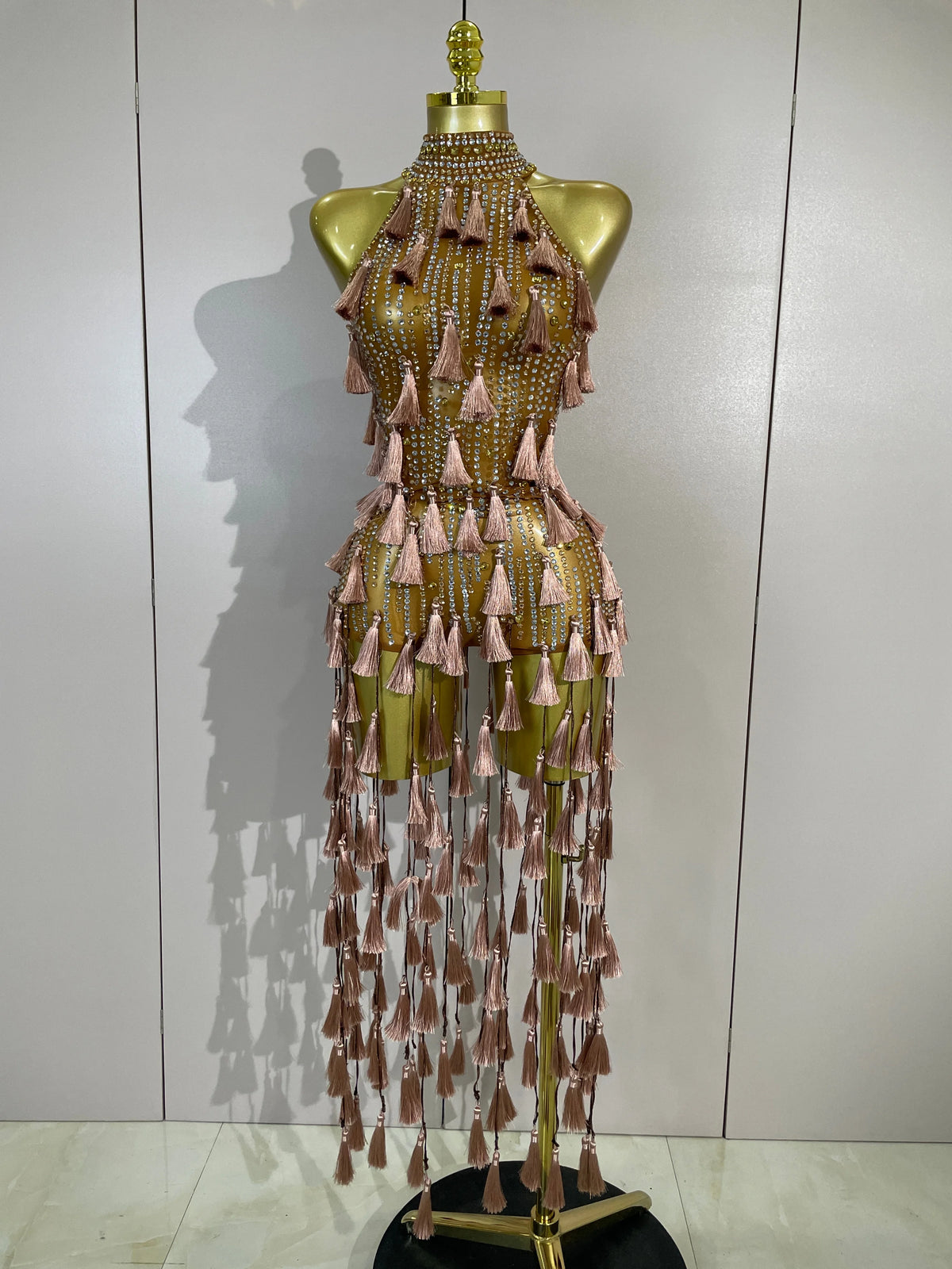 Olanda Mesh Bodysuit Tassel Dress