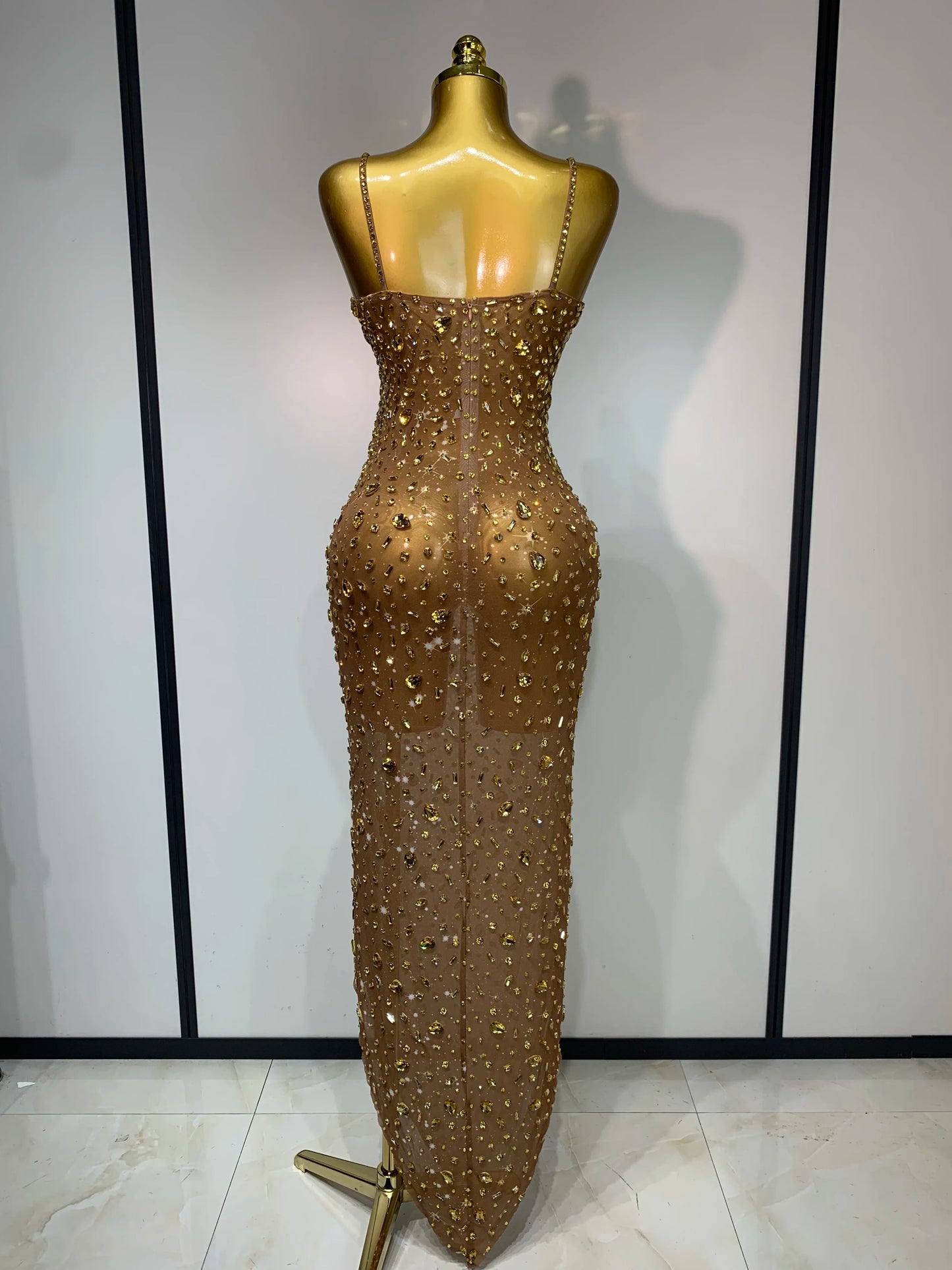 Zoey Rhinestone Mesh Maxi Dress