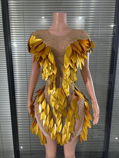 Hot Leaf Sequins Mini Dress