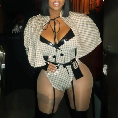 Cape Houndstooth Bodysuit Set