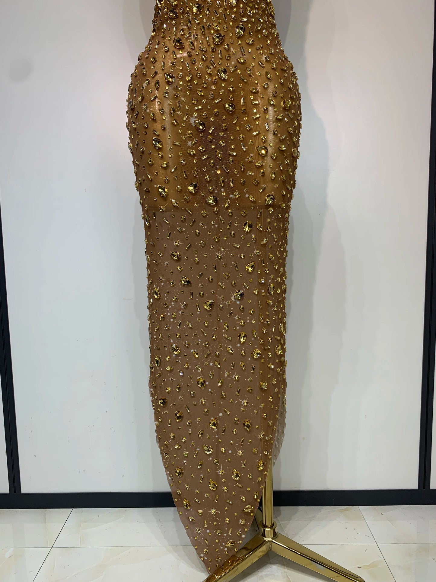 Zoey Rhinestone Mesh Maxi Dress