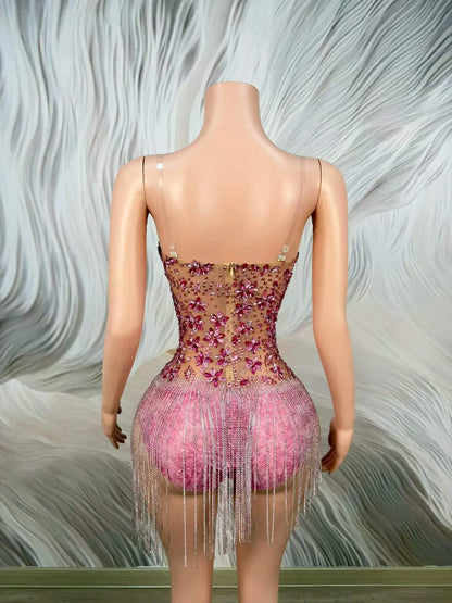 Cocktail Fringe Sheer Mini Dress