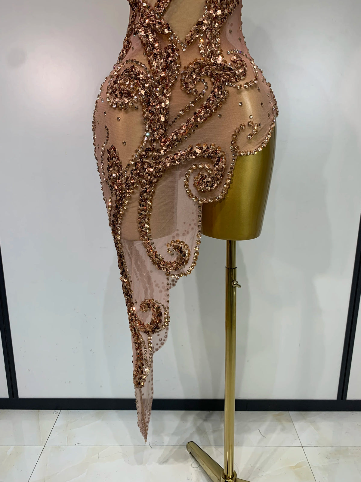 Rose Gold Diamond Asymmetric Dress