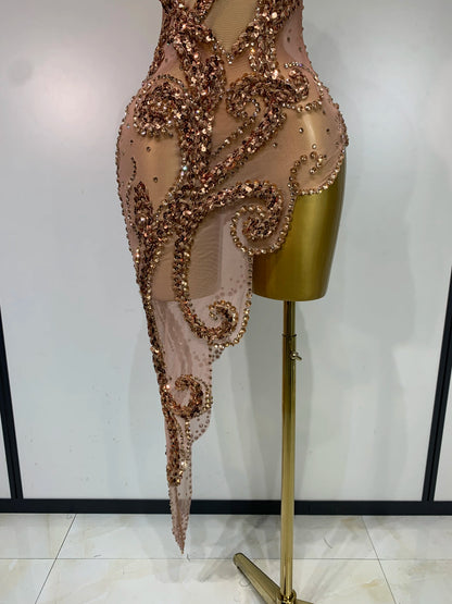 Rose Gold Diamond Asymmetric Dress