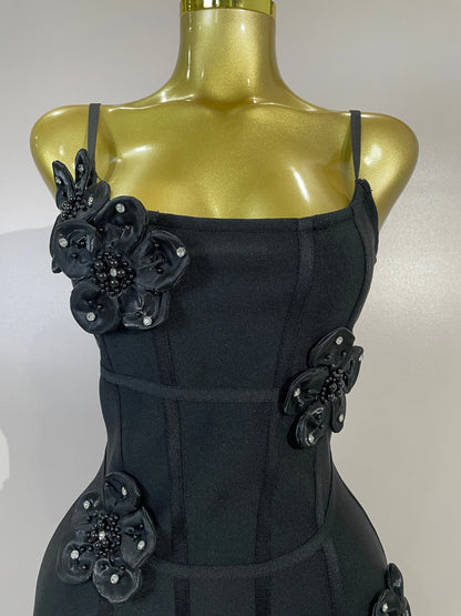 Chic 3D Beaded Flower Bandage Mini Dress