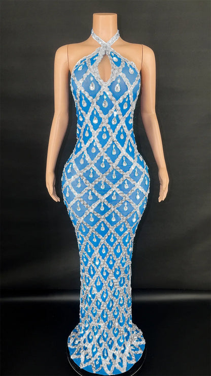 Abi Rhinestone Mesh Maxi Dress