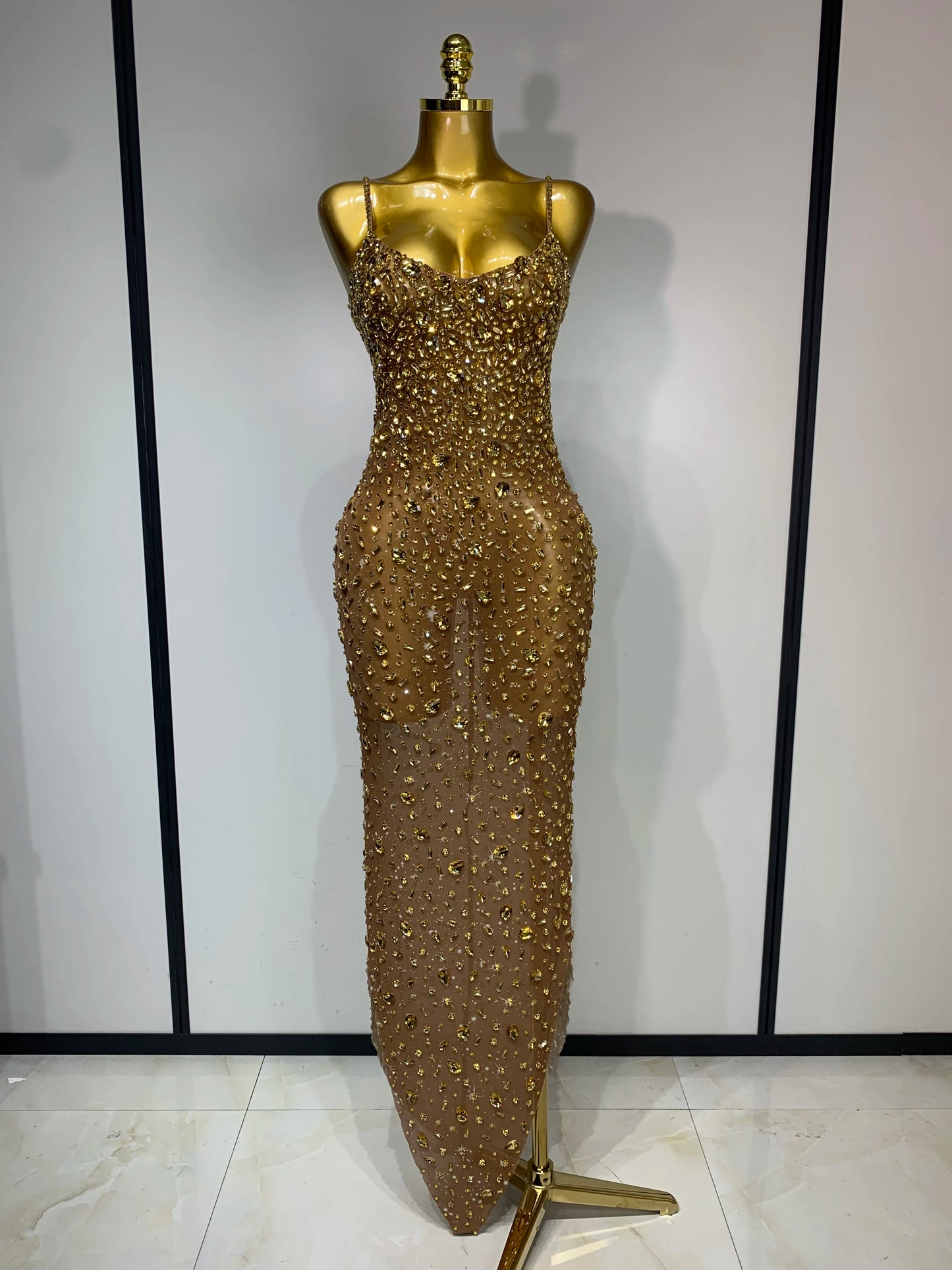 Zoey Rhinestone Mesh Maxi Dress