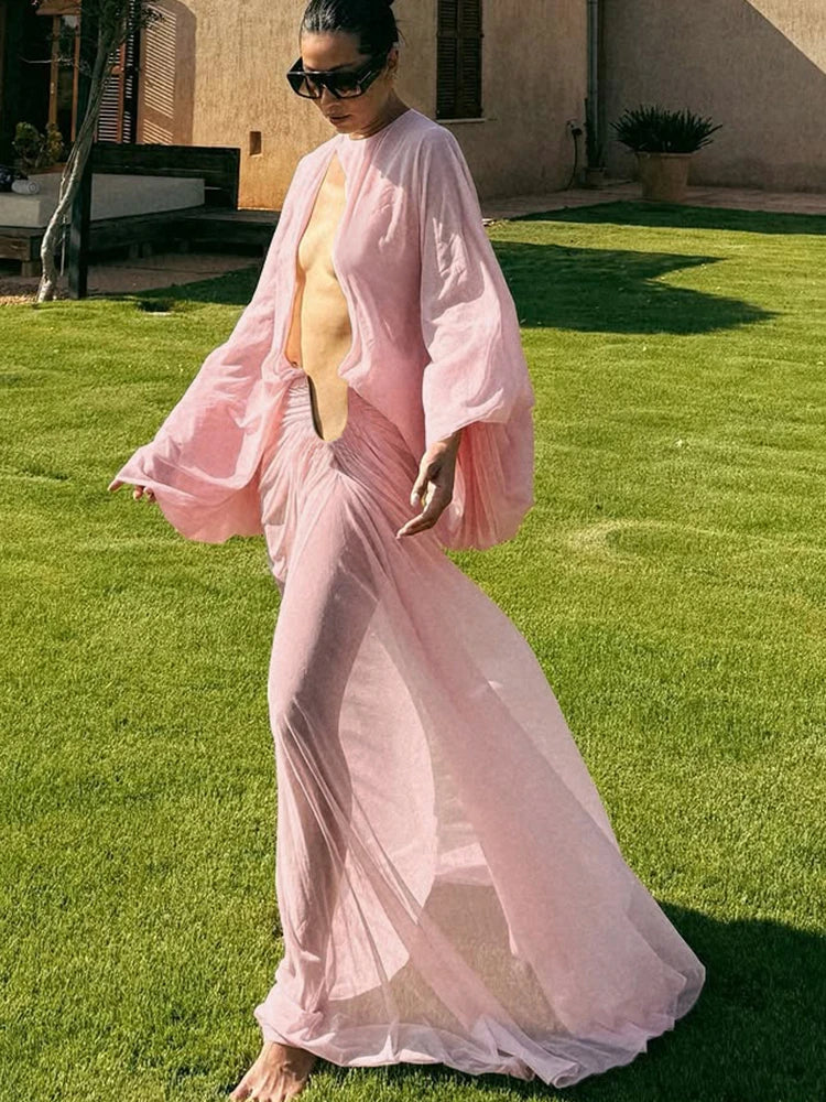 Klarissa Ruched Lantern Sleeve Maxi Dress