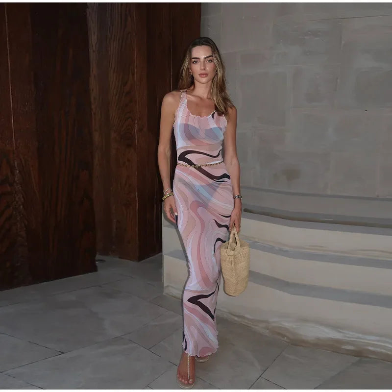 Marian Sheer Mesh Maxi Dress