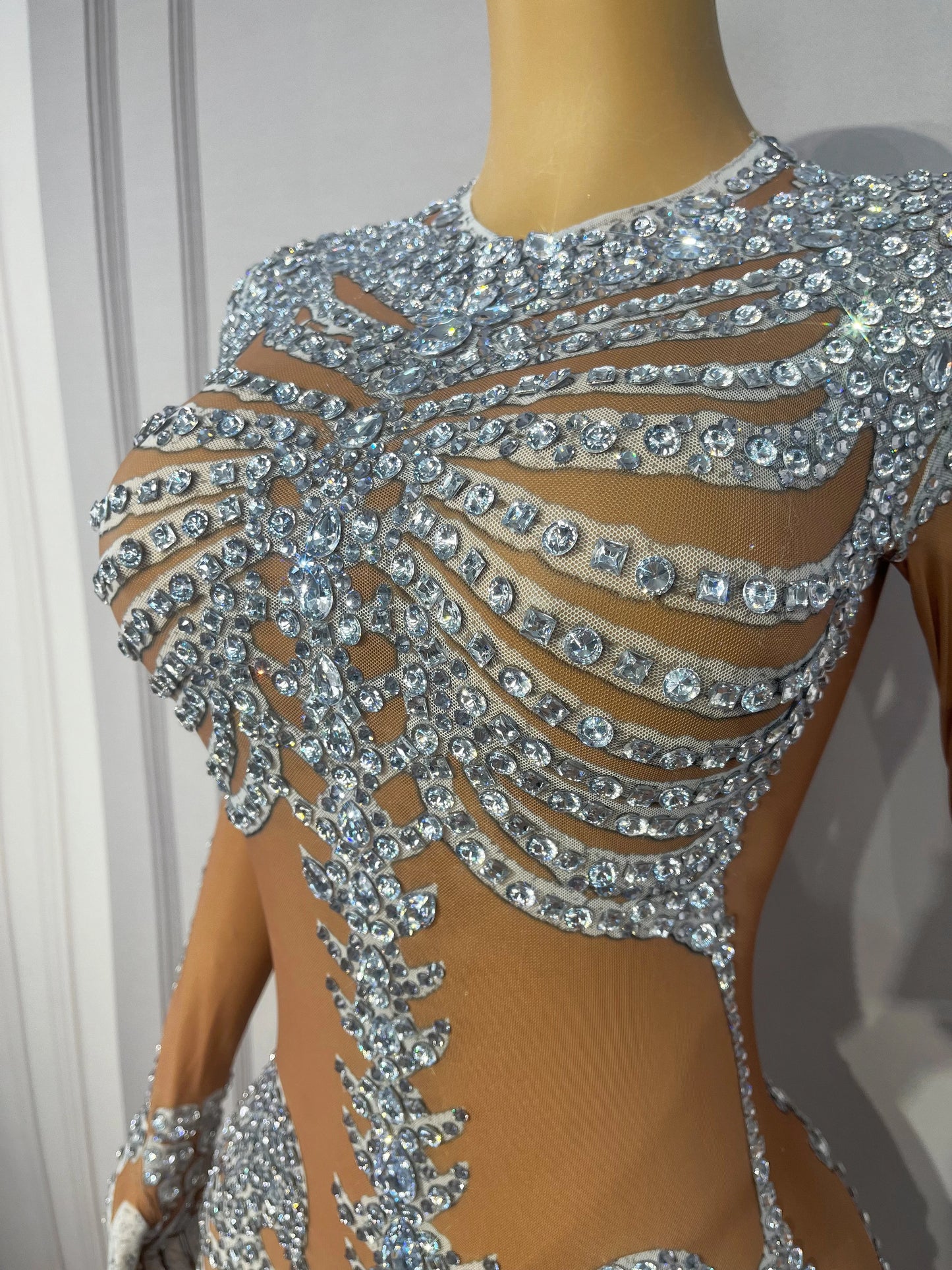 Skeleton Rhinestone Mesh Maxi Dress