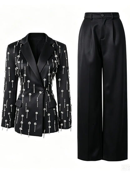 Chic Beaded Blazer Pants Set